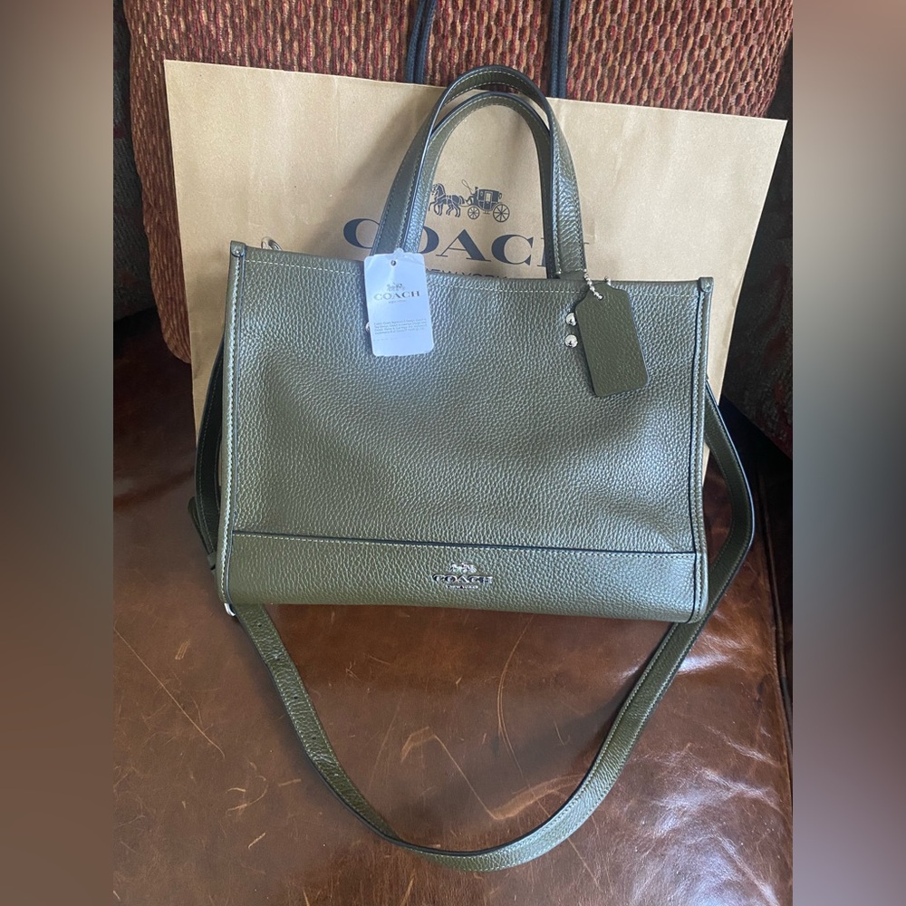 New Authentic COACH Purse LTH DEMPSEY CPA Cargo Army Green Hand Bag Satchel